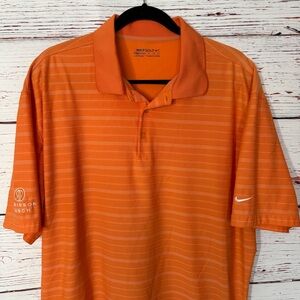 Nike Golf Dri-FIT Mens XL Orange Striped Shirt Swoosh Classic Moisture Wicking